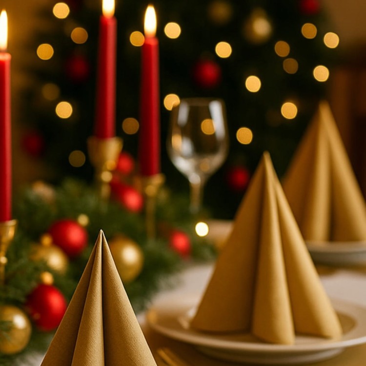 Serwetki złote 33x33 cm 20 szt. | Świąteczne eleganckie na Wigilię