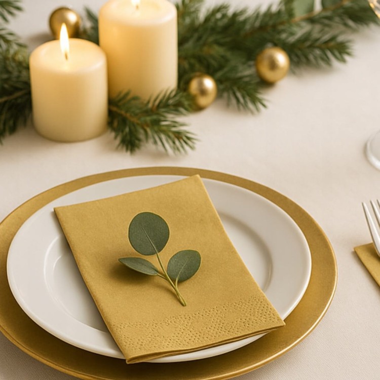 Serwetki złote 33x33 cm 20 szt. | Świąteczne eleganckie na Wigilię