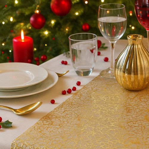 Organza złota bieżnik na stół 28x275 cm | Świąteczna dekoracja
