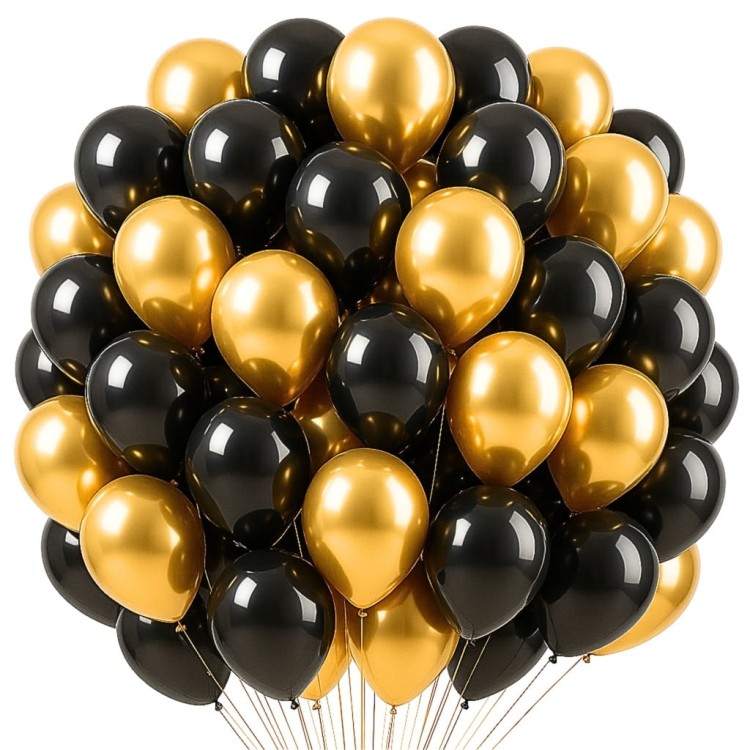 Balony Złote i czarne metalik CHROMOWANE 100 szt dekoracje na Sylwestra