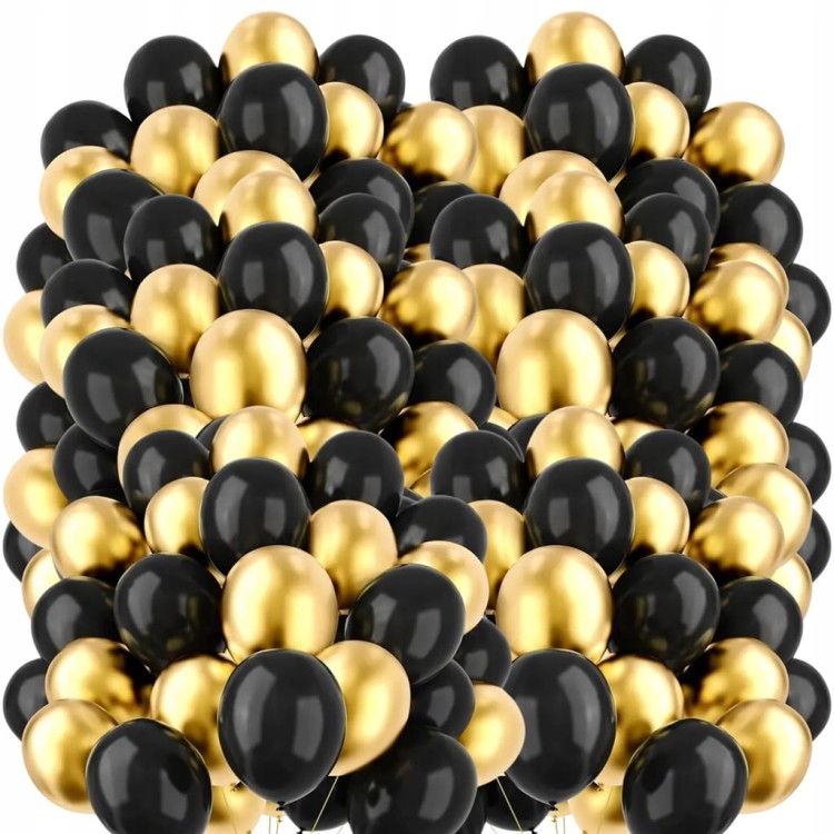Balony Złote i czarne metalik CHROMOWANE 100 szt dekoracje na Sylwestra