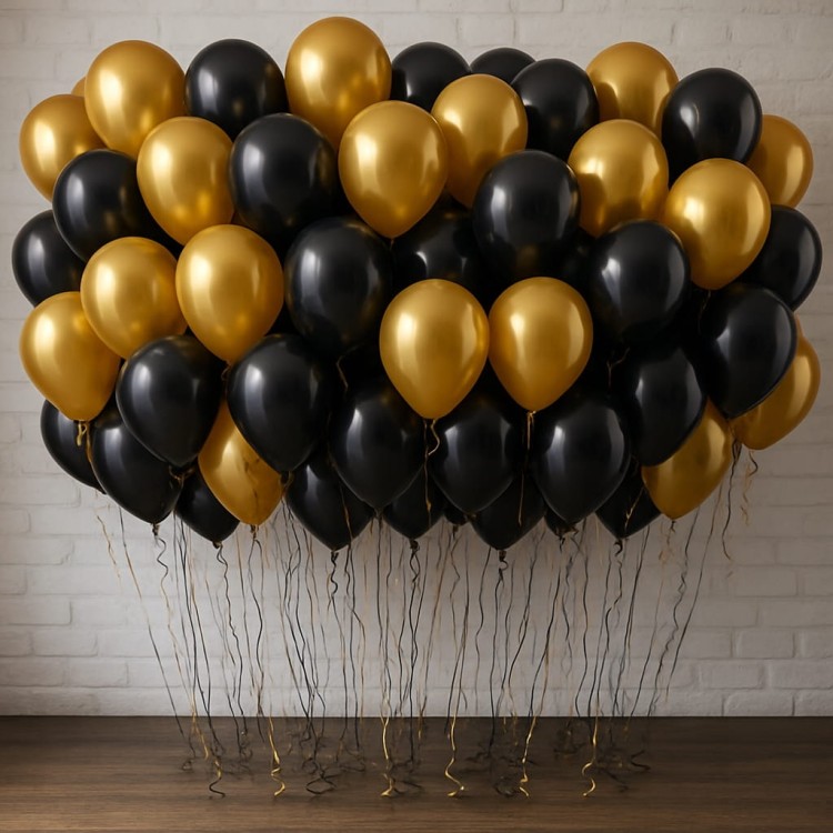 Balony Złote i czarne metalik CHROMOWANE 100 szt dekoracje na Sylwestra