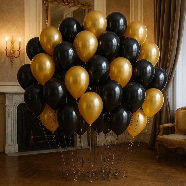 Balony Złote i czarne metalik CHROMOWANE 100 szt dekoracje na Sylwestra