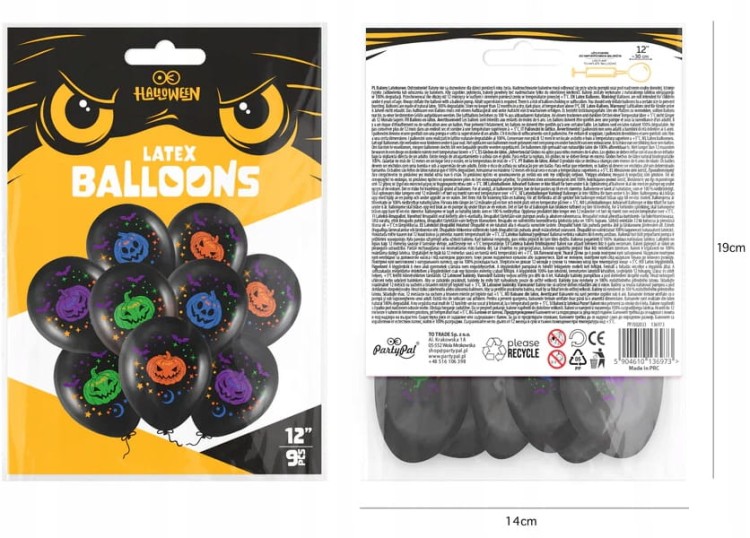 Balony na Halloween zestaw 9 sztuk 12 cali czarne Dynie