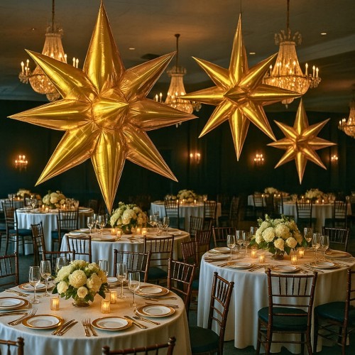 Balon foliowy GWIAZDA 3D złota dekoracja 70cm Sylwester