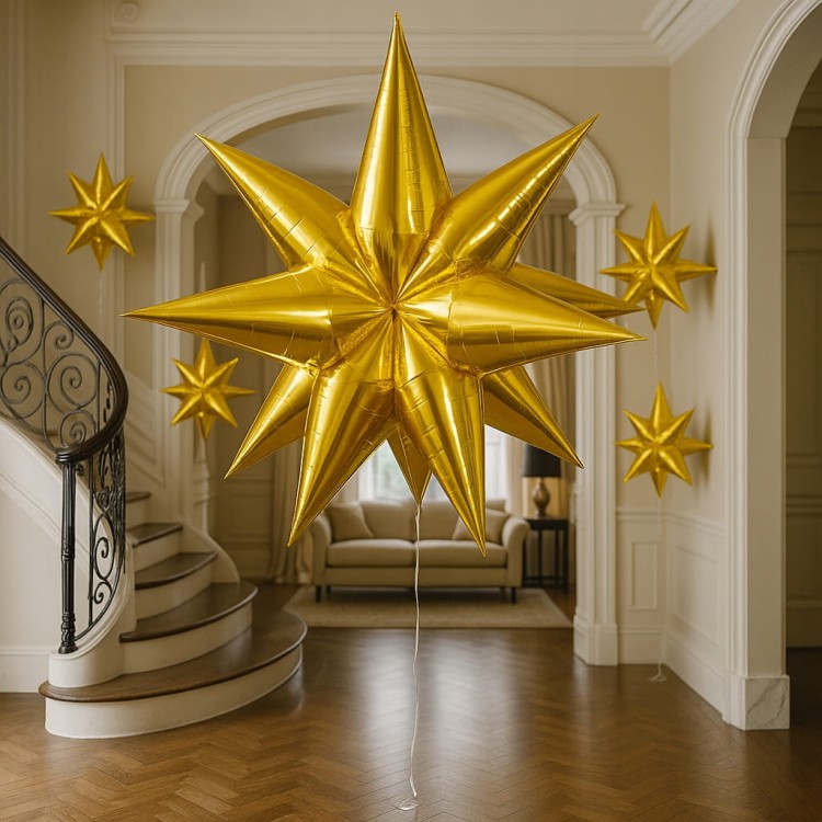 Balon foliowy GWIAZDA 3D złota dekoracja 70cm Sylwester