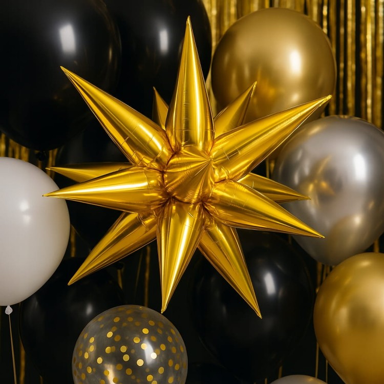 Balon foliowy GWIAZDA 3D złota dekoracja 70cm Sylwester
