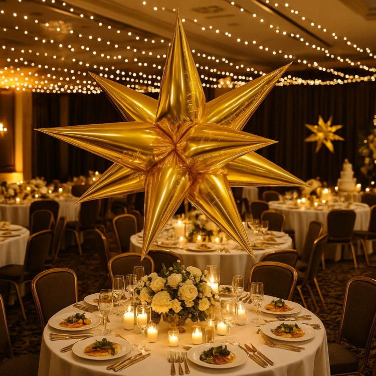 Balon foliowy GWIAZDA 3D złota dekoracja 70cm Sylwester