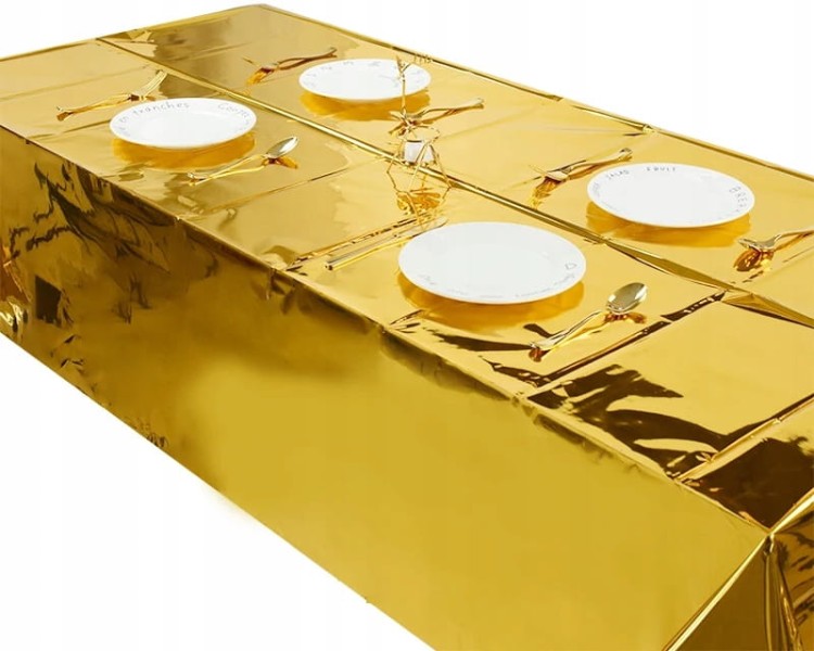 Obrus foliowy jednorazowy złoty 137cmx274cm metaliczny Studniówka Karnawał