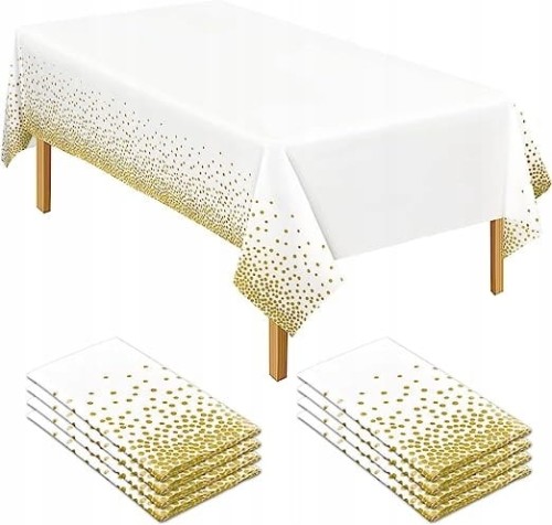 Obrus foliowy jednorazowy biały w złote kropki Komunia Chrzest Wesele