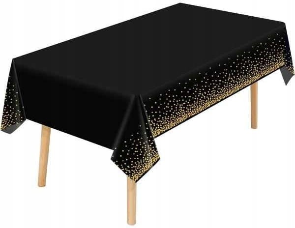Obrus foliowy jednorazowy CZARNY złote kropki konfetti 137x274 cm Karnawał