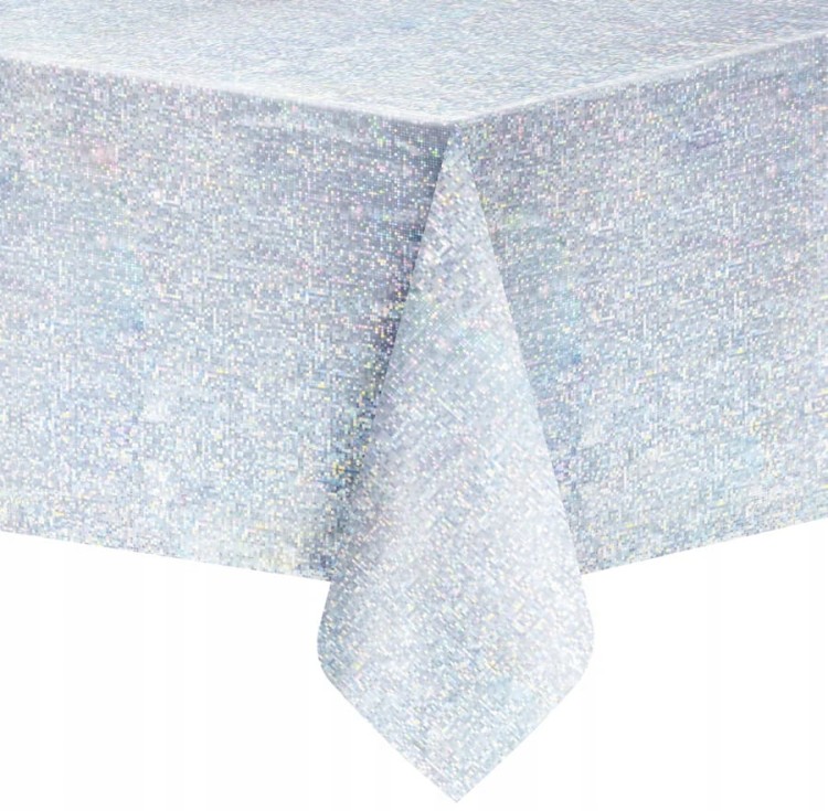 Obrus foliowy jednorazowy dwustronny CZARNY SREBRNY konfetti 137x274 cm