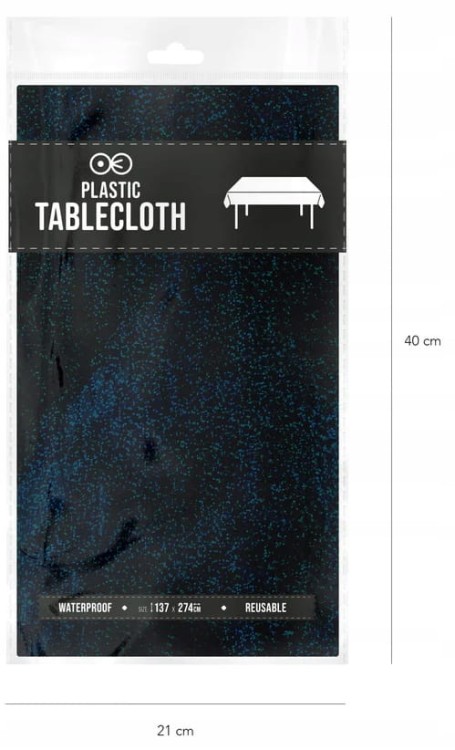 Obrus foliowy jednorazowy dwustronny CZARNY SREBRNY konfetti 137x274 cm