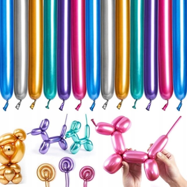 Balony długie do modelowania rurki 100 sztuk CHROMOWANE mix