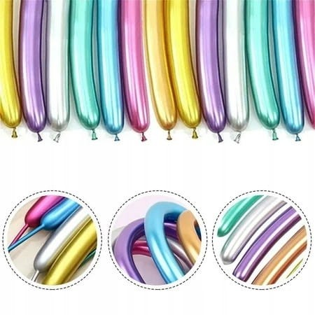 Balony długie do modelowania rurki 100 sztuk CHROMOWANE mix