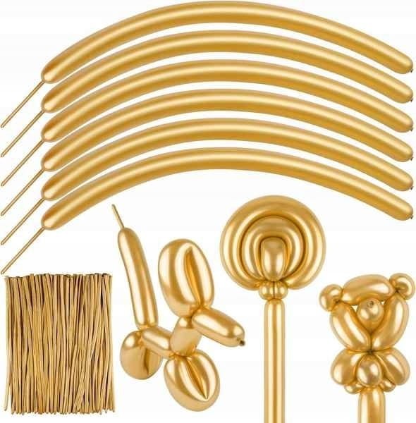 Balony do modelowania długie rurki ZŁOTE CHROMOWANE 100 szt