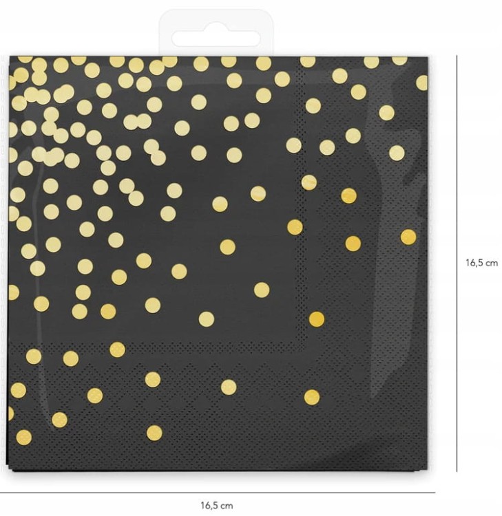 SERWETKI papierowe czarne złote kropki - 10 szt
