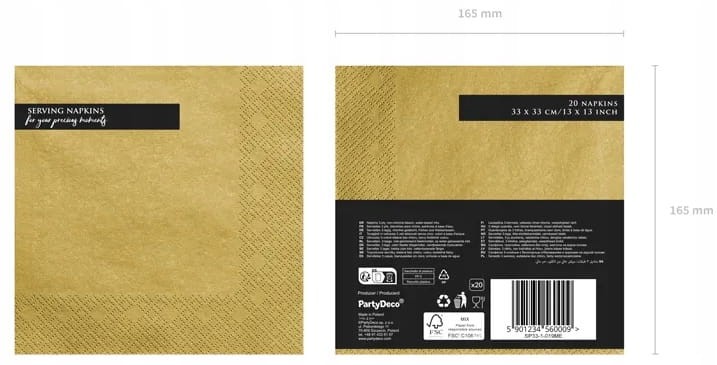 Serwetki ZŁOTE klasyczne 20 szt 3 warstwy Karnawał Urodziny