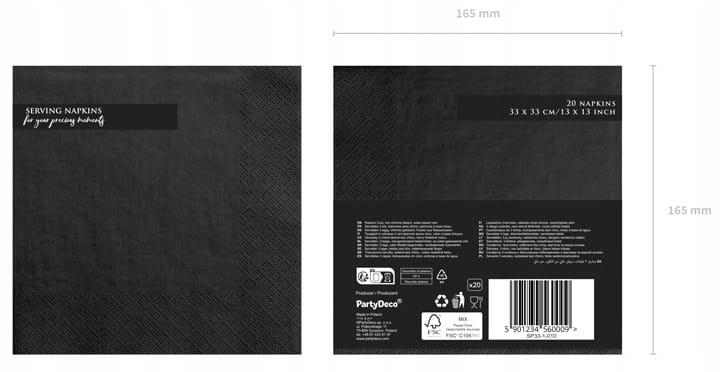 Serwetki czarne klasyczne 3 warstwy 20 sztuk Karnawał Studniówka