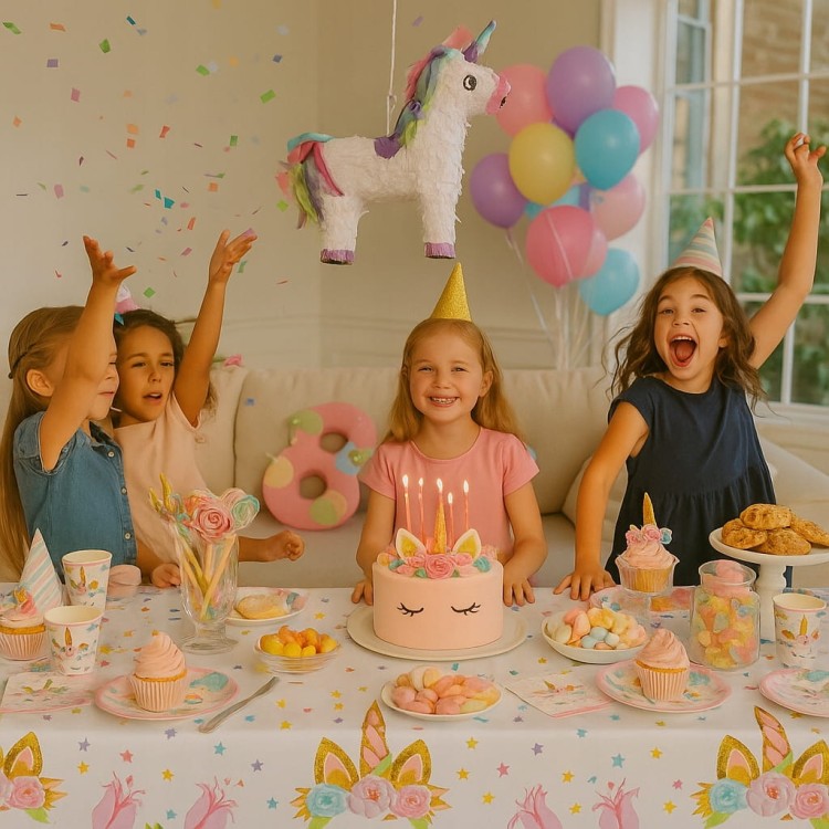 Zestaw papierowe talerzyki, kubeczki, serwetki na urodziny Jednorożec
