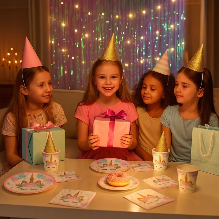 Zestaw papierowe talerzyki, kubeczki, serwetki na urodziny Jednorożec