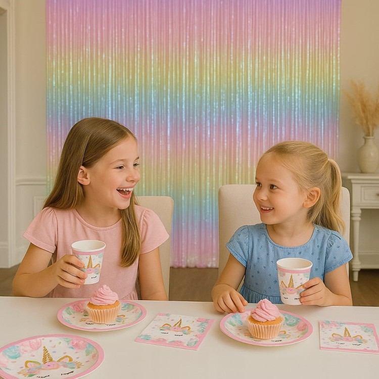 Zestaw papierowe talerzyki, kubeczki, serwetki na urodziny Jednorożec