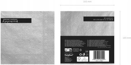 Serwetki papierowe srebrne na urodziny, chrzest, wesele zestaw 20szt