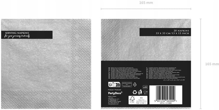 Serwetki papierowe srebrne na urodziny, chrzest, wesele zestaw 20szt