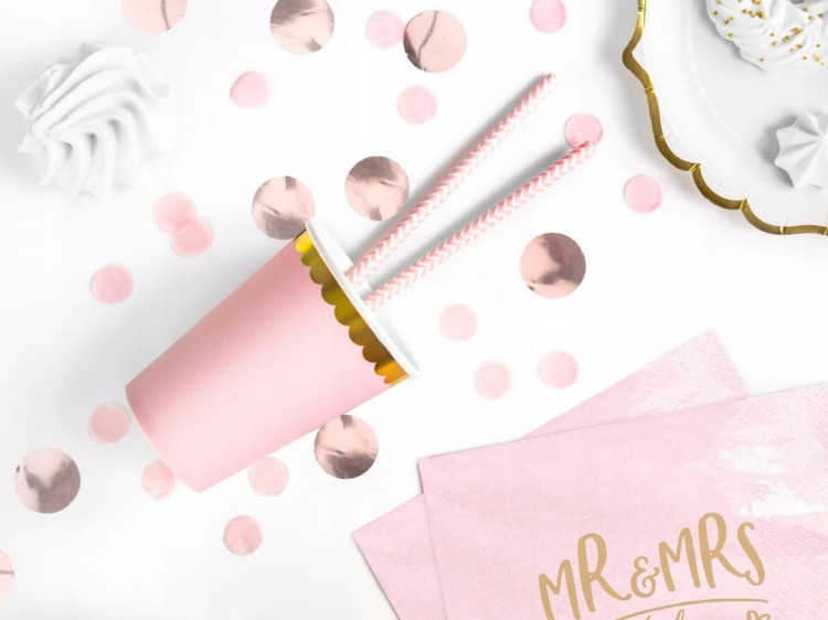 Talerzyki i kubeczki różowe papierowe jednorazowe urodziny baby shower