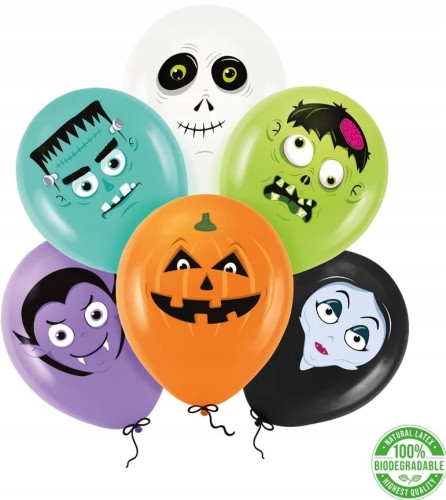 Balony na Halloween kolorowe wampir dynia potwory Monsters 6 szt