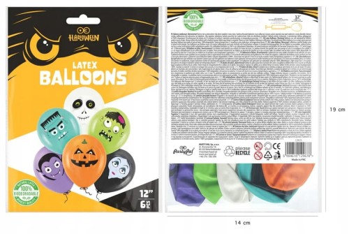 Balony na Halloween kolorowe wampir dynia potwory Monsters 6 szt