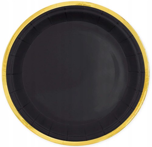 Talerzyki i kubeczki papierowe czarno-złote karnawał studniówka