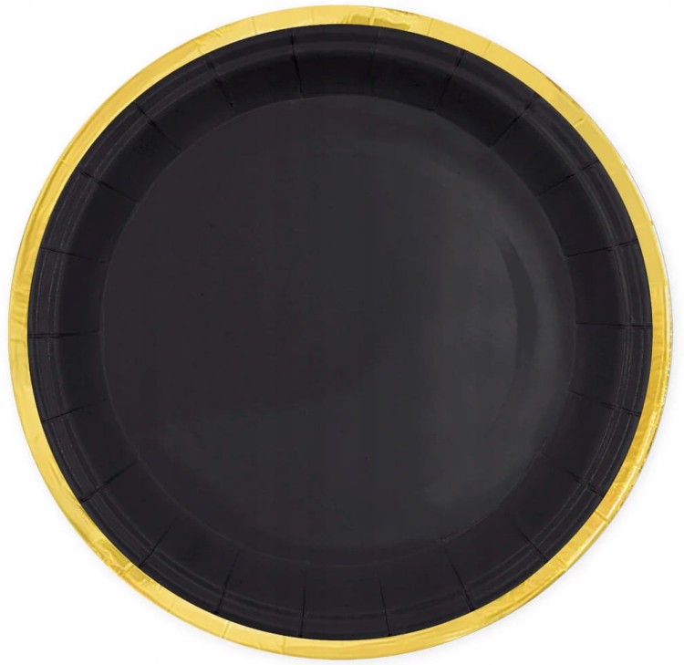 Talerzyki i kubeczki papierowe czarno-złote karnawał studniówka