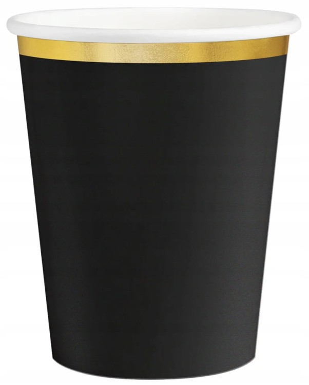 Talerzyki i kubeczki papierowe czarno-złote karnawał studniówka