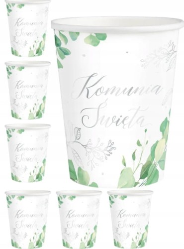 Kubeczki Komunijne na komunię Świętą 6 szt 220ml Eukaliptus Srebrny