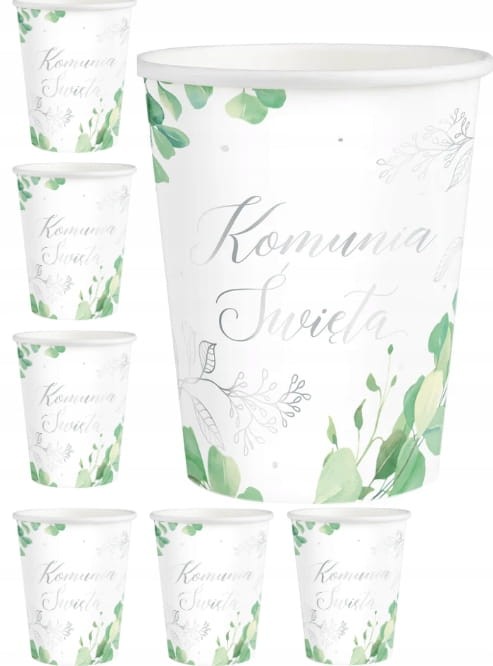 Kubeczki Komunijne na komunię Świętą 6 szt 220ml Eukaliptus Srebrny