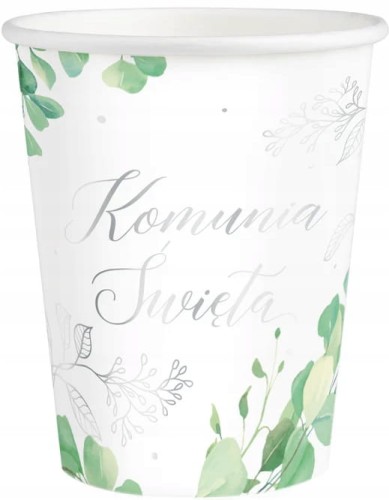 Kubeczki Komunijne na komunię Świętą 6 szt 220ml Eukaliptus Srebrny