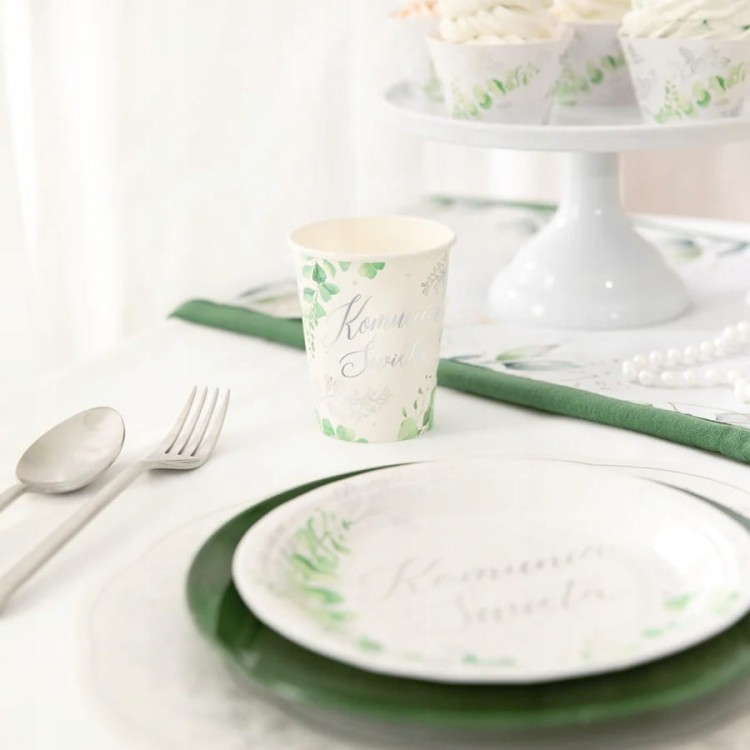 Kubeczki Komunijne na komunię Świętą 6 szt 220ml Eukaliptus Srebrny