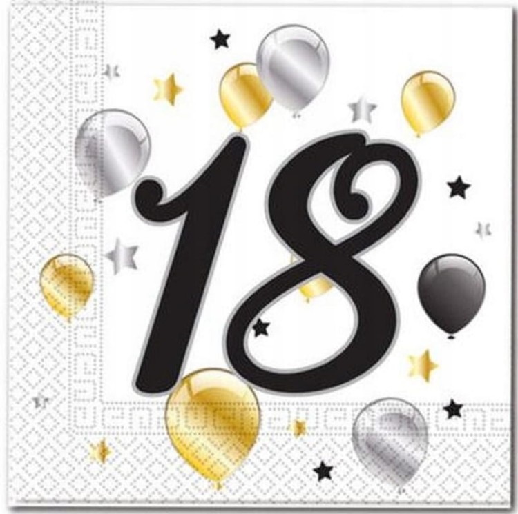 Serwetki na 18 urodziny biało czarno złote osiemnastka 20 szt