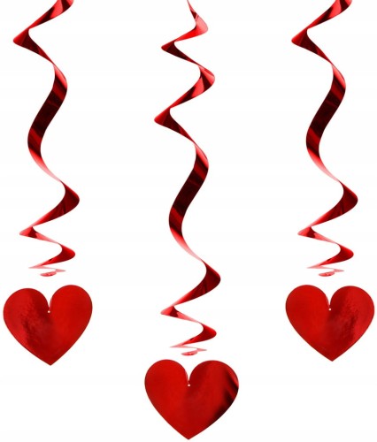 Świderki serpentyny Serca Walentynki czerwone serduszka 3 sztuki 60 cm