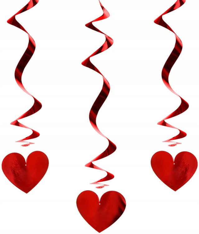 Świderki serpentyny Serca Walentynki czerwone serduszka 3 sztuki 60 cm