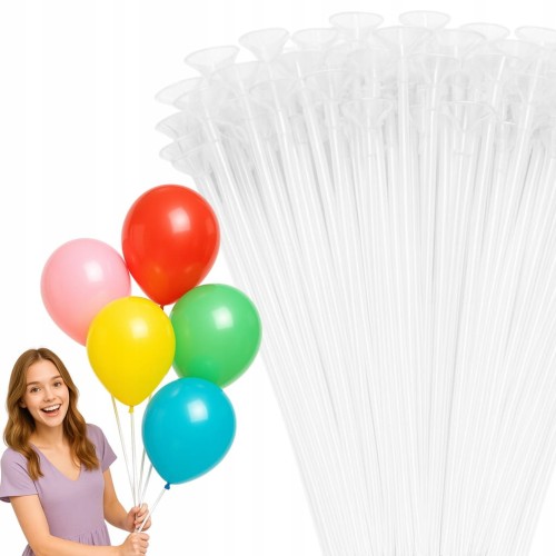 100 patyczków do balonów 40 cm z koszyczkami–stabilne i gotowe do dekoracji