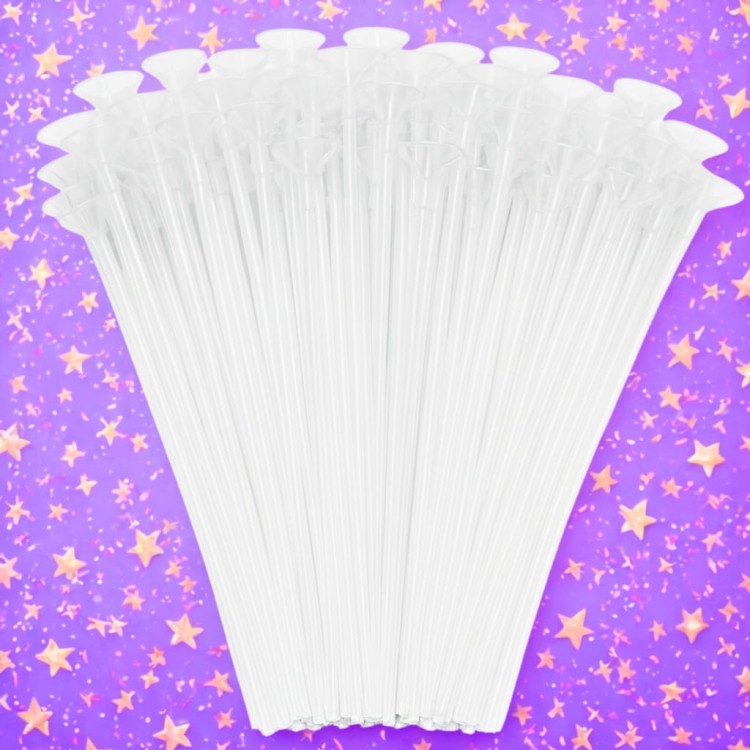 100 patyczków do balonów 40 cm z koszyczkami–stabilne i gotowe do dekoracji